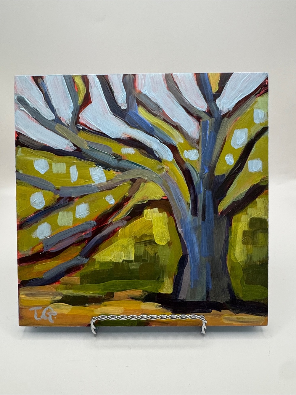 Original Abstract Tree Painting 8x8 on Wood Panel Landscape
